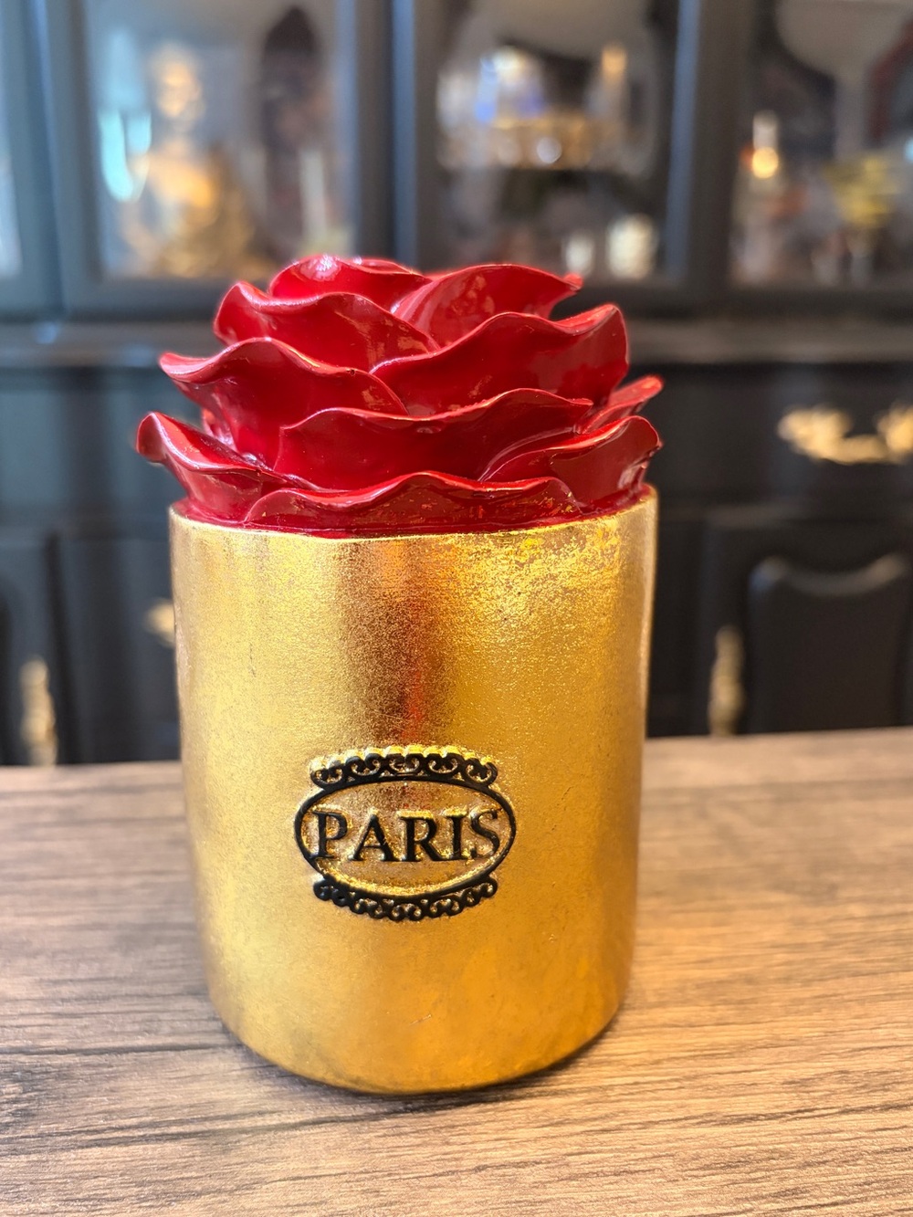 Paris Gold & Red Rose Decorative Accent Jar